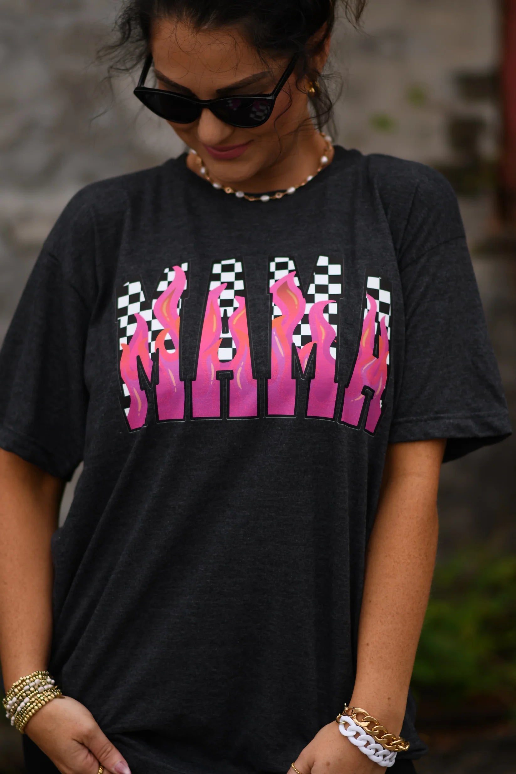 Mama Checkered Flames Tank/Tee