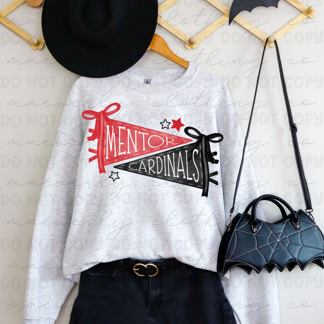 Mentor Cardinals Pennant Mascot Tee/Crewneck
