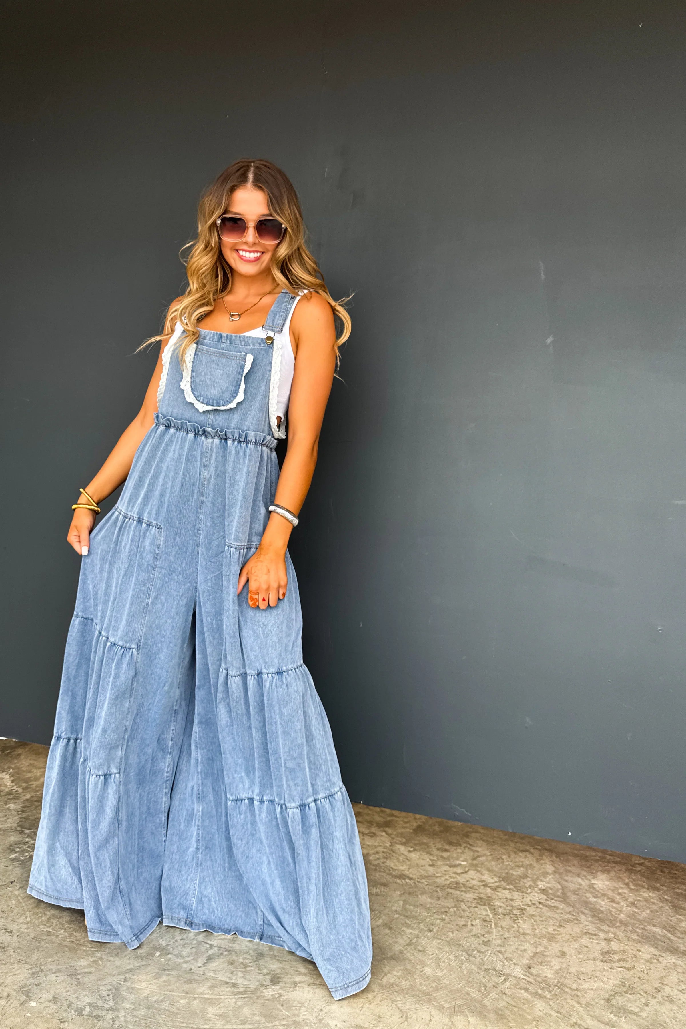boho overall dress Lace Denim Overalls // ETA May – Maeverly long sleeves Color:Porcelain Blue Black and White Derby halter top