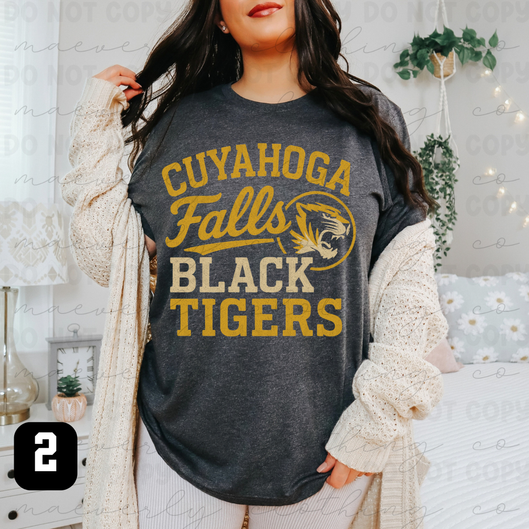 Retro Cuyahoga Falls Black Tigers Spiritwear - Preorder