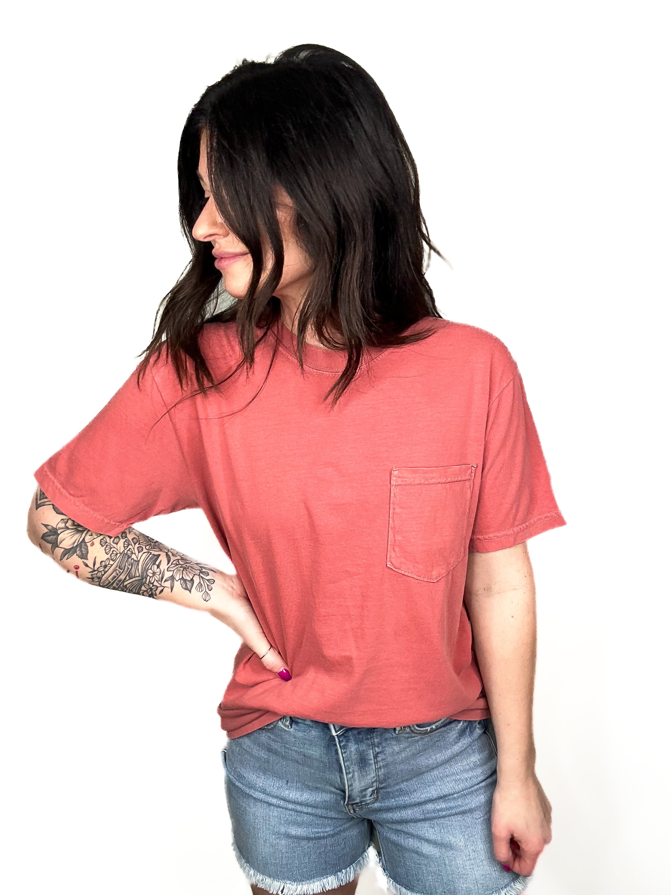 The Perfect Pocket Tee - Front Pocket + Full Back Graphic