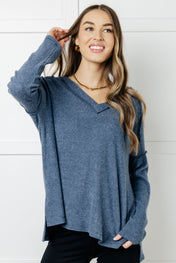 Basically Freezing Brushed Hacci Top in Dusty Blue