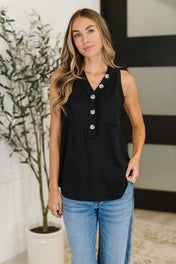 Buttoned Up Buttercup Sleeveless Top in Black