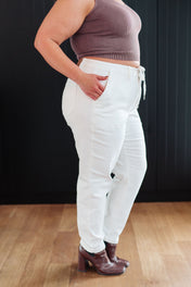Charlene High Rise Contrast Thread Jogger in Ecru