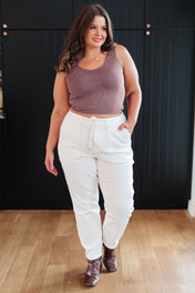 Charlene High Rise Contrast Thread Jogger in Ecru