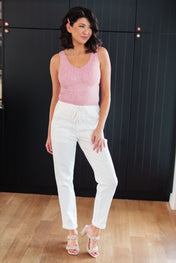 Charlene High Rise Contrast Thread Jogger in Ecru