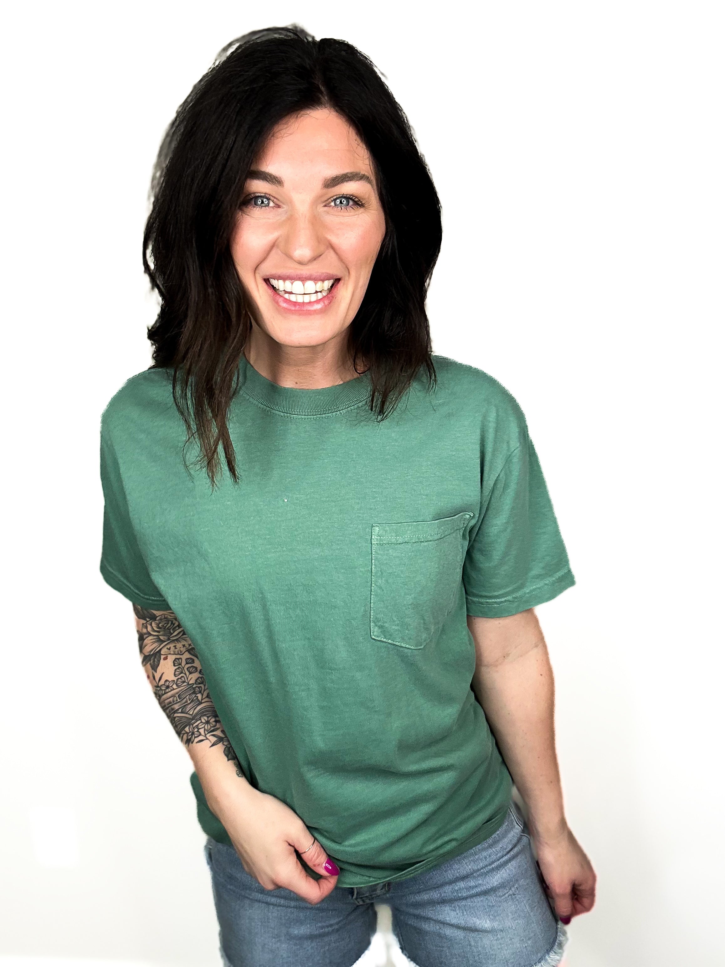 The Perfect Pocket Tee - Front Pocket + Full Back Graphic