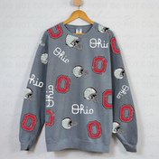 Custom Distressed All Over Crewneck Sweatshirt - Your School, Your Mascot