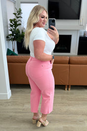 Lisa High Rise Control Top Wide Leg Crop Jeans in Pink