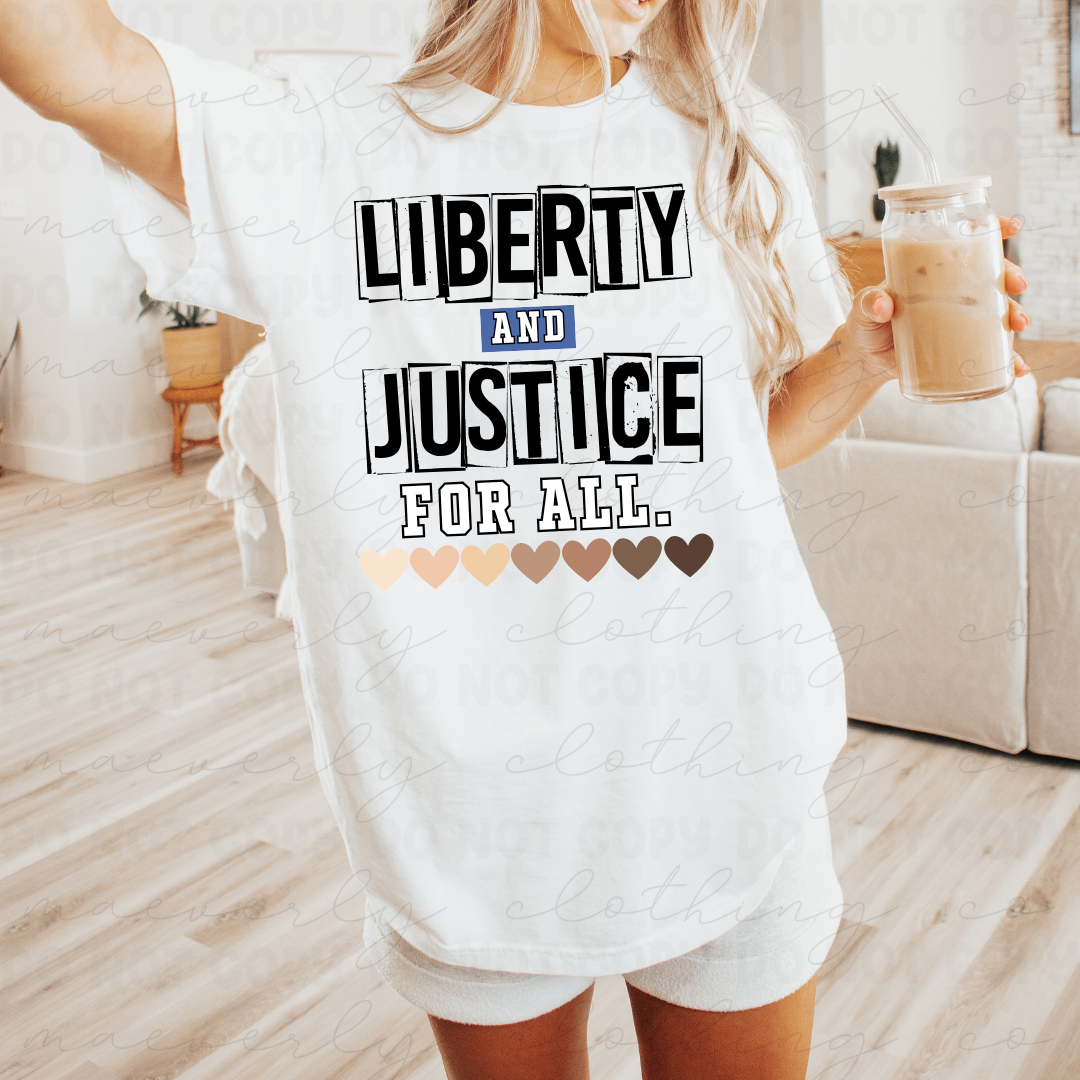 Liberty and Justice FOR ALL - skin tone hearts Graphic Preorder