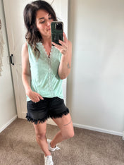 Eyelet Lace Detail V-Neck Tank - PREORDER