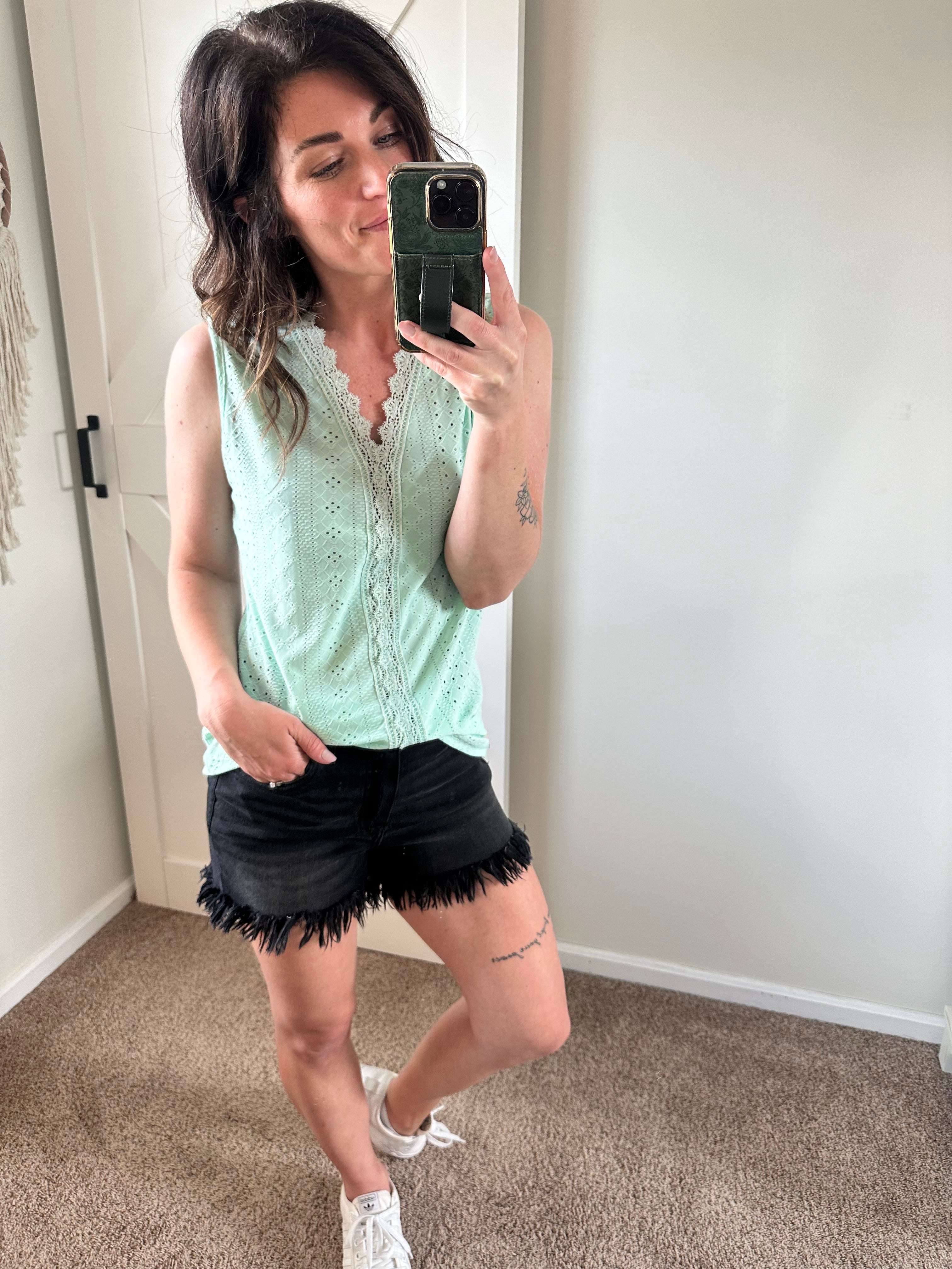 Eyelet Lace Detail V-Neck Tank - PREORDER