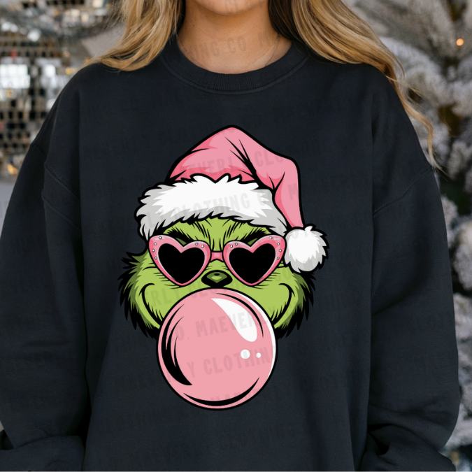 Cartoon Bubblegum Grinch Tee/Crewneck