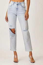 Good Karma Light Wash Distressed Risen Jeans - PREORDER