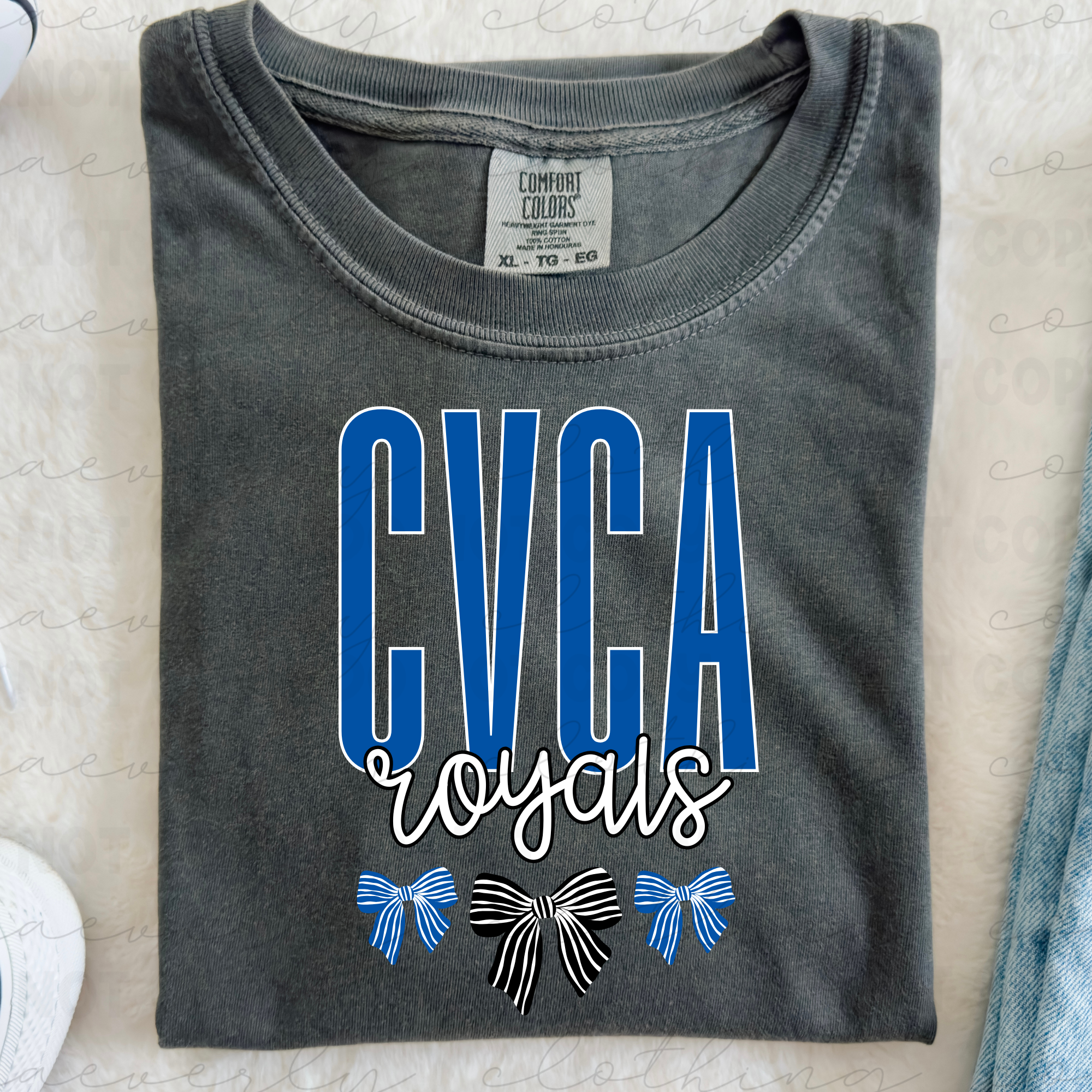 CVCA Royals Stacked and Bows Mascot Tee/Crewneck