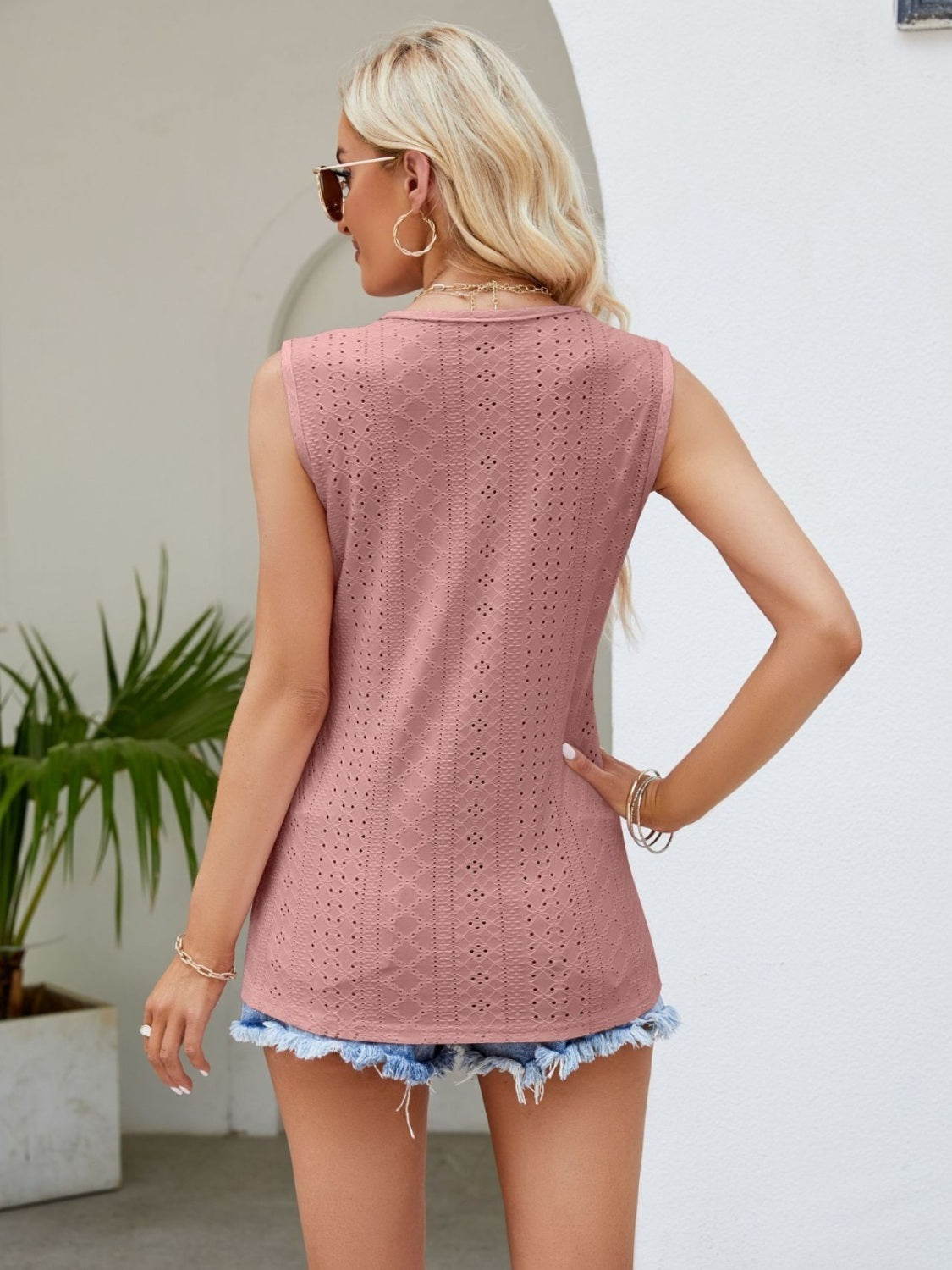 Eyelet Lace Detail V-Neck Tank - PREORDER
