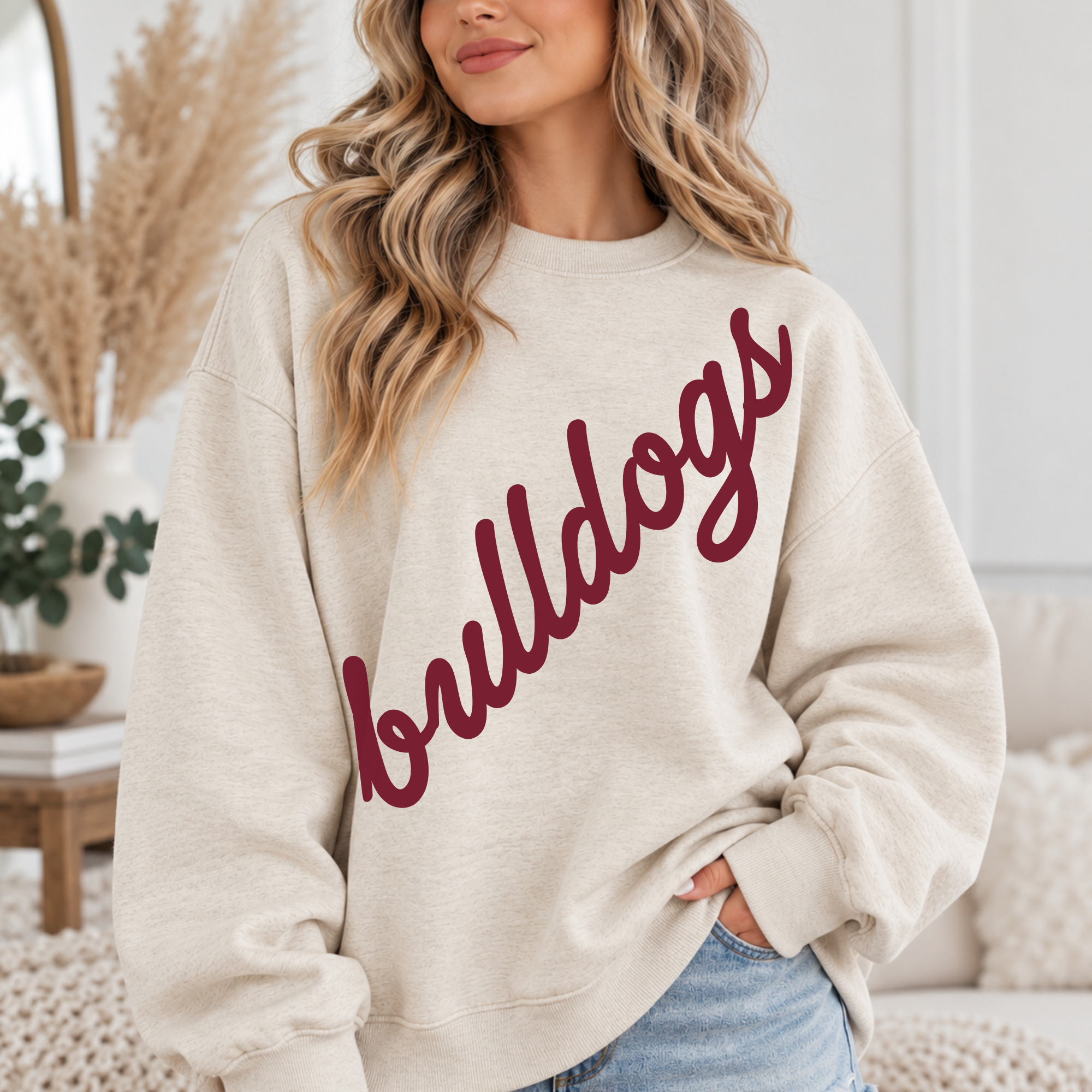 The Diagonal Name Boxy Oatmeal Crewneck || Woodland Elementary Fundraiser