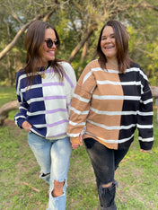 Exceptional Thought Striped Patchwork Sweater  - PREORDER