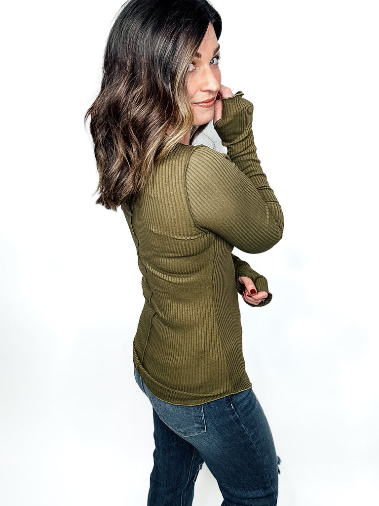 Fine Line Ribbed Long Sleeve Top