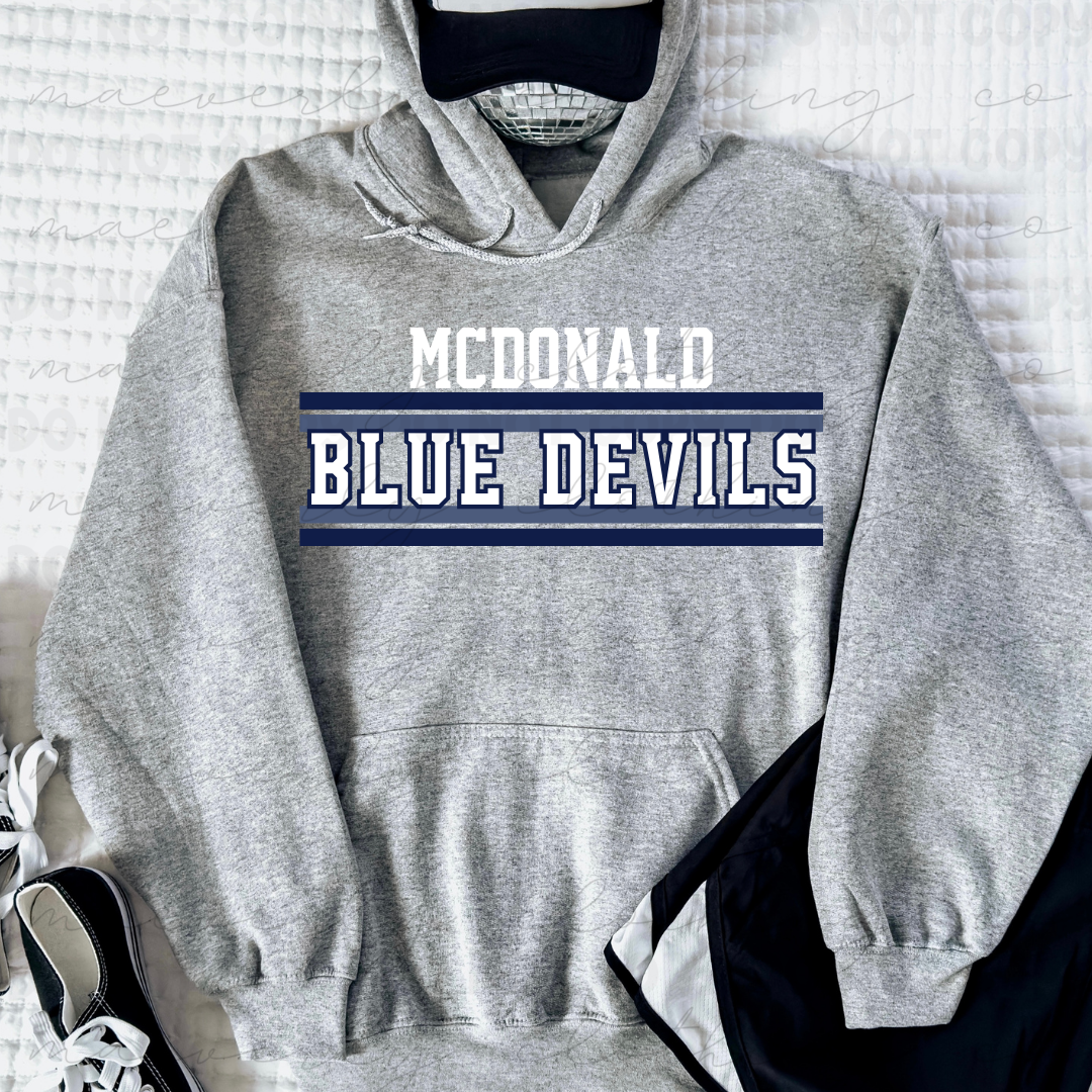McDonald Blue Devils Retro Stripe Classic Tee/Crewneck