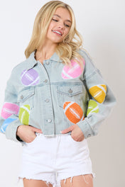 Football Towel & Sequin Embroidery Denim Jacket