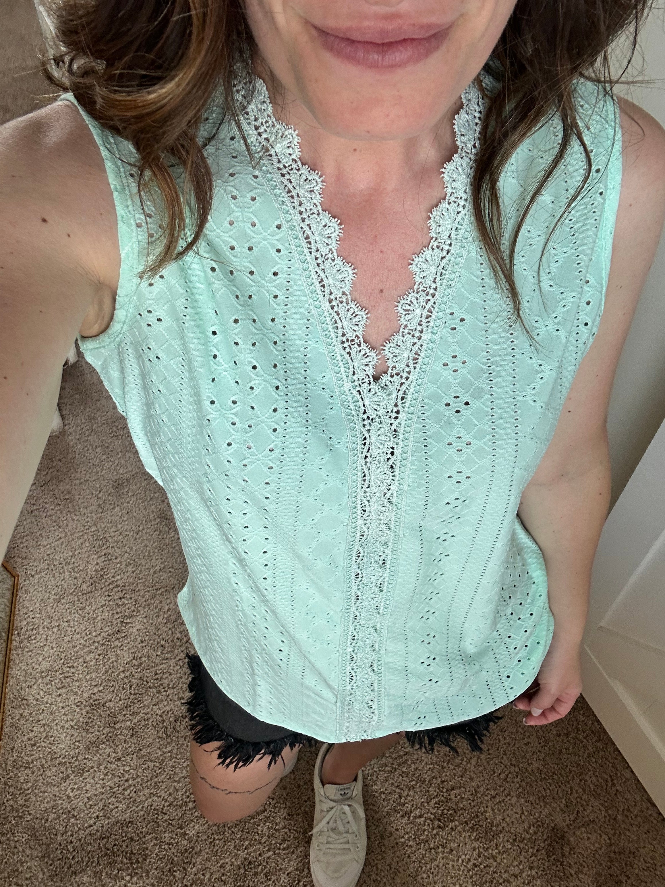 Eyelet Lace Detail V-Neck Tank - PREORDER
