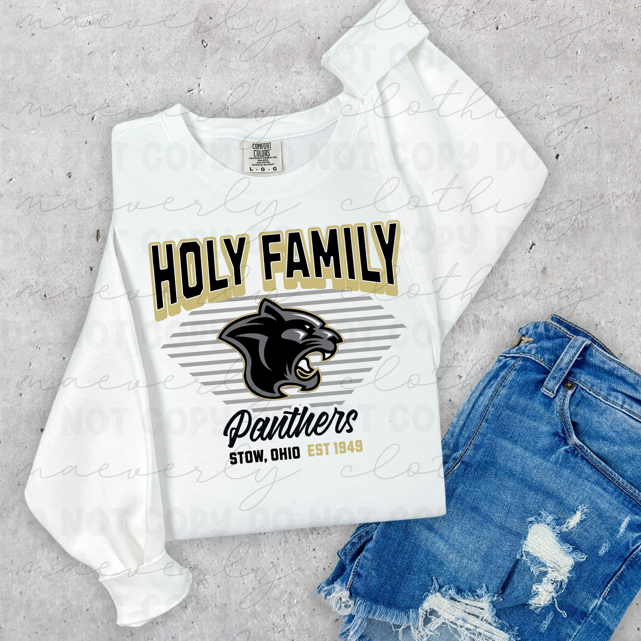 Holy Family Striped Spirit Varsity Tee/Crewneck