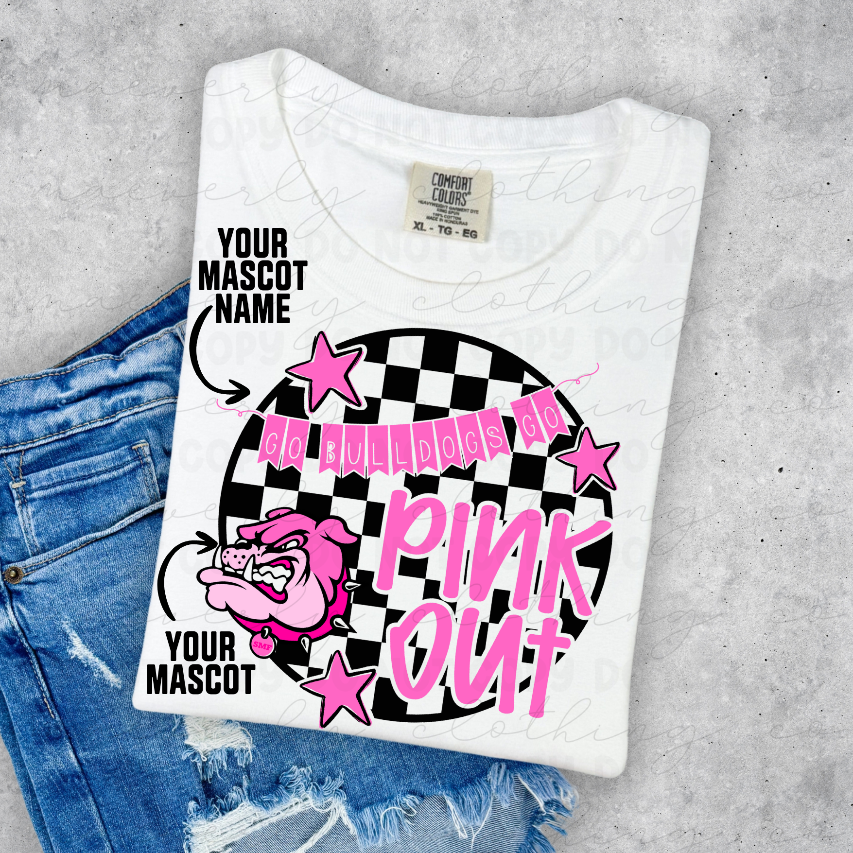 Your School/Mascot Pink Out Checkered Circle Tee/Crewneck
