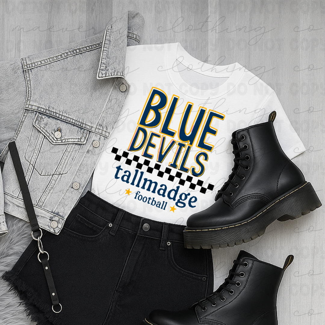 Tallmadge Blue Devils Checkered Pride Tee/Crewneck