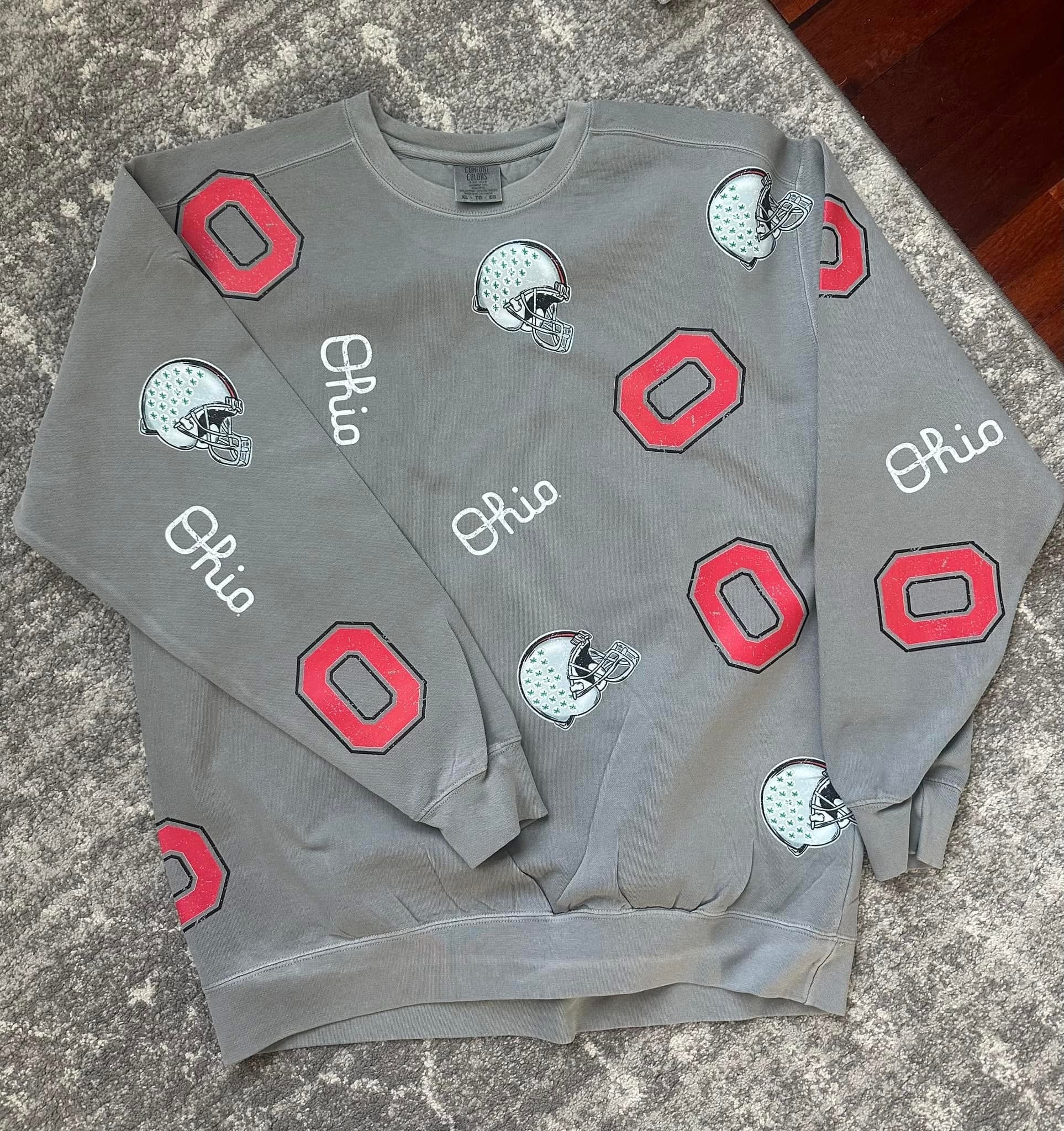 Custom Distressed All Over Crewneck Sweatshirt - Your School, Your Mascot
