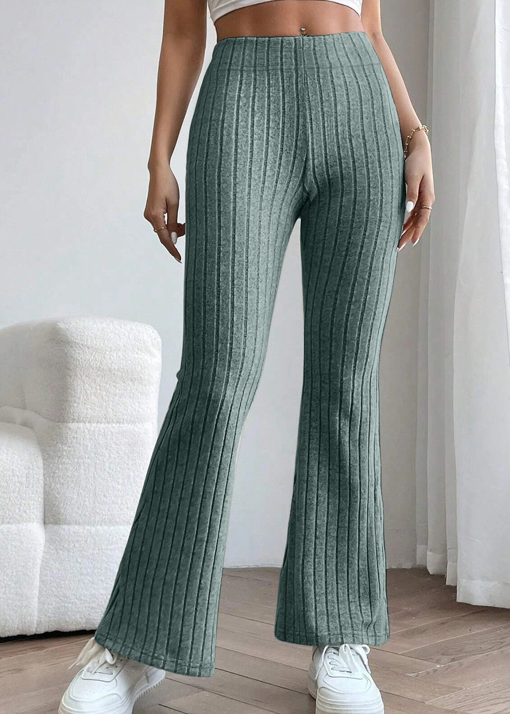 Basic Bae Full Size Ribbed High Waist Flare Pants