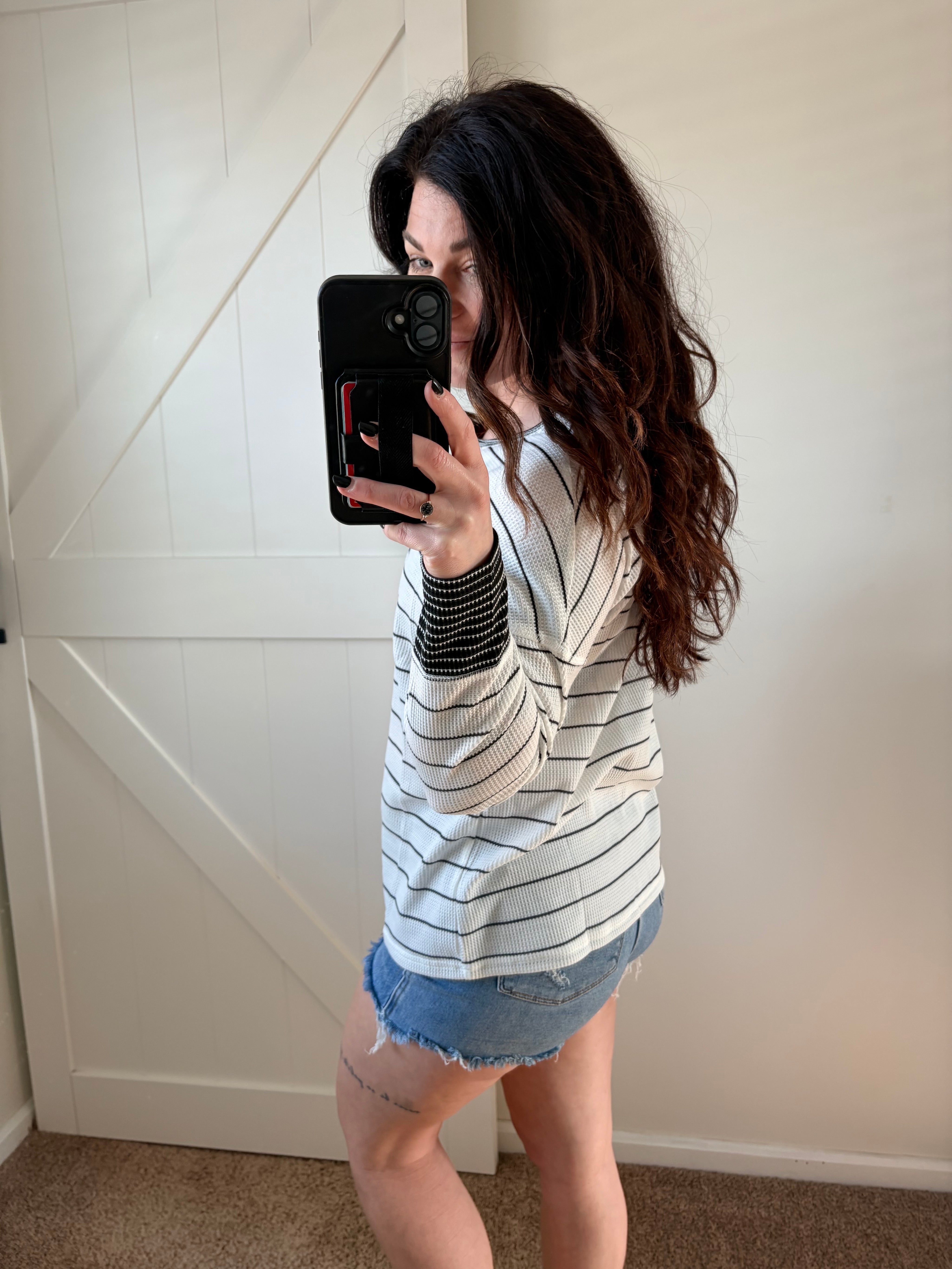 Striped Waffle Knit Henley Top PREORDER
