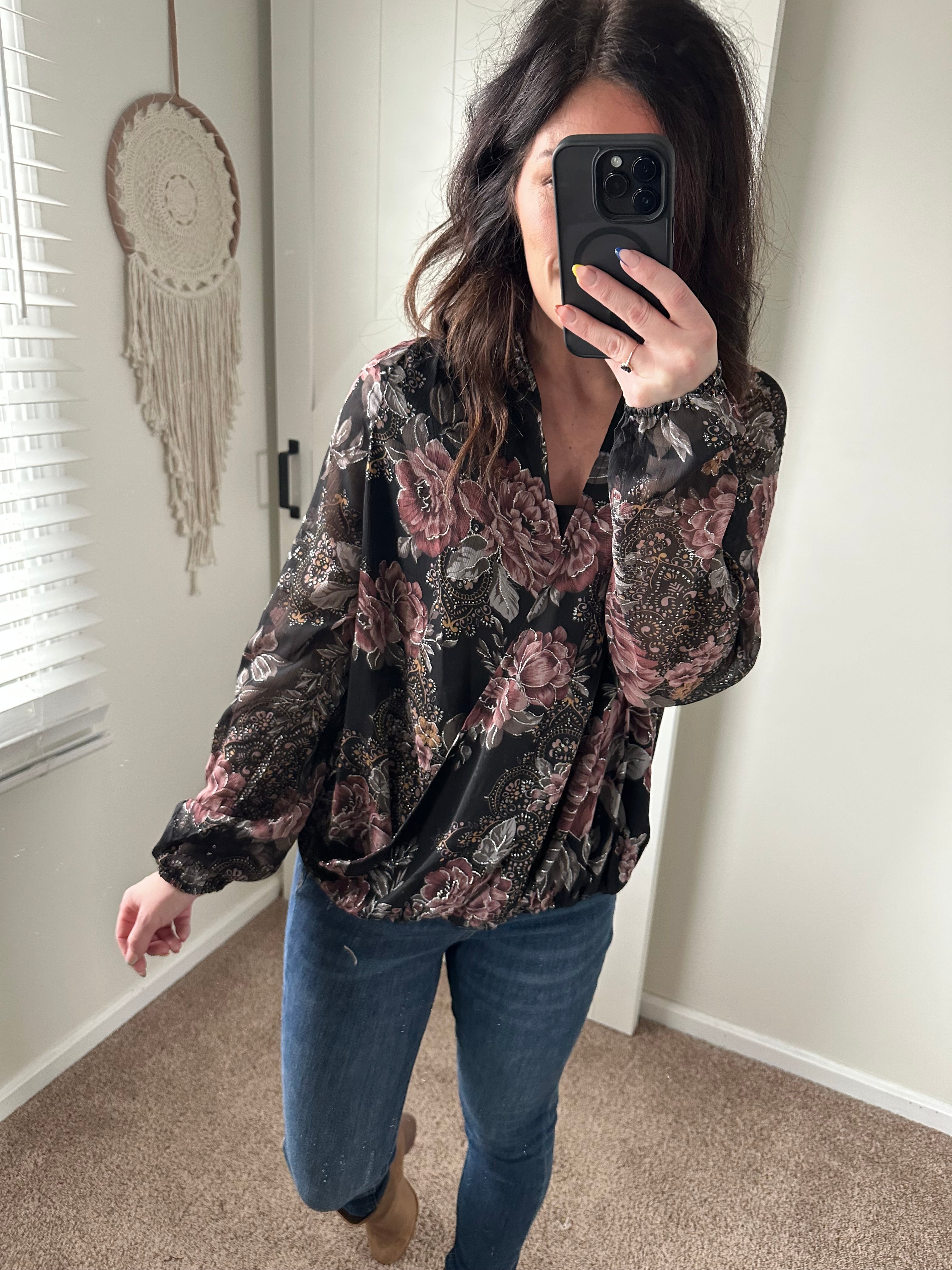 Midnight Blooms Wrap Top - PREORDER