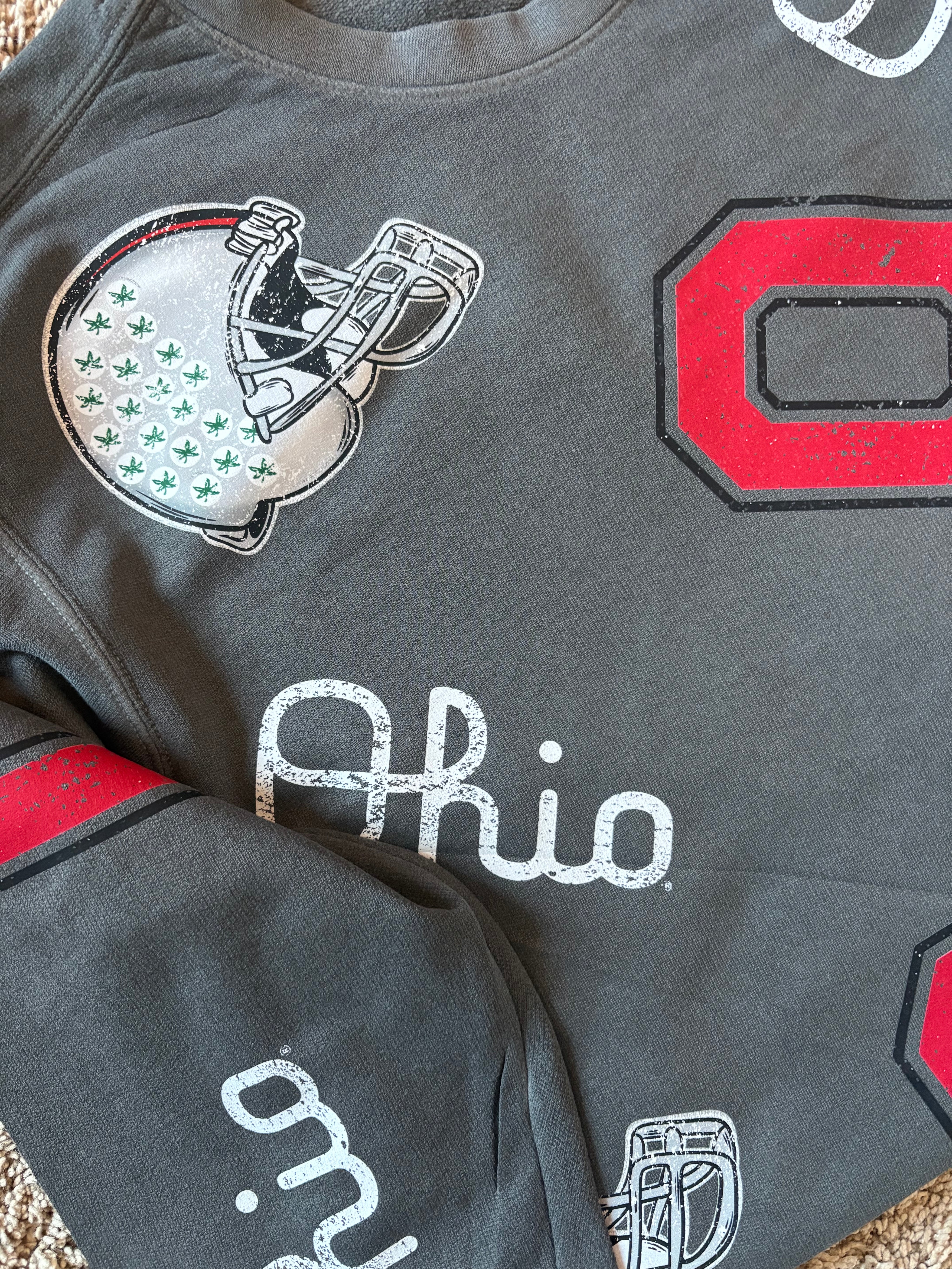 Custom Distressed All Over Crewneck Sweatshirt - Your School, Your Mascot