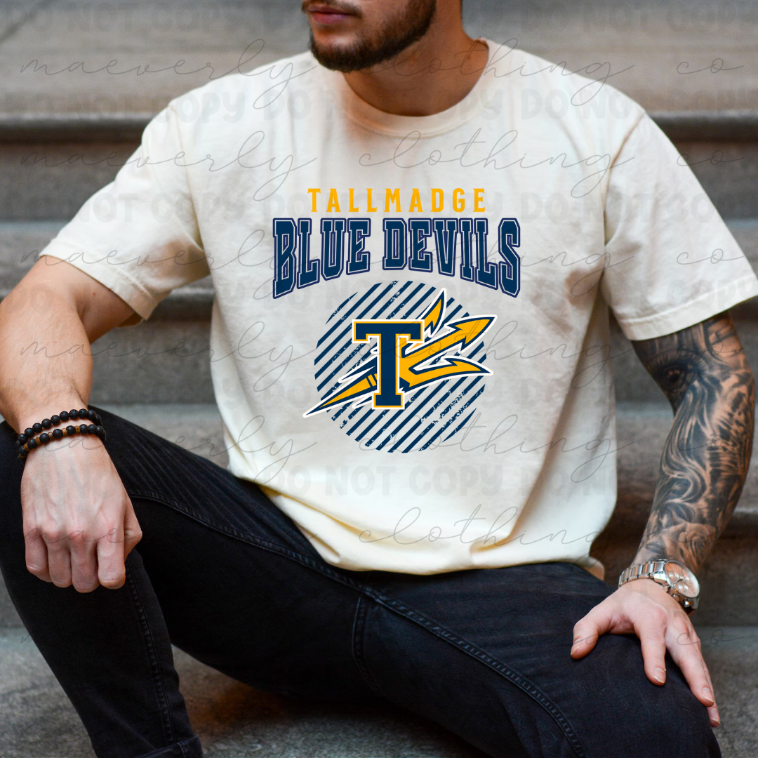 Tallmadge Blue Devils Grungy Mascot Tee/Crewneck