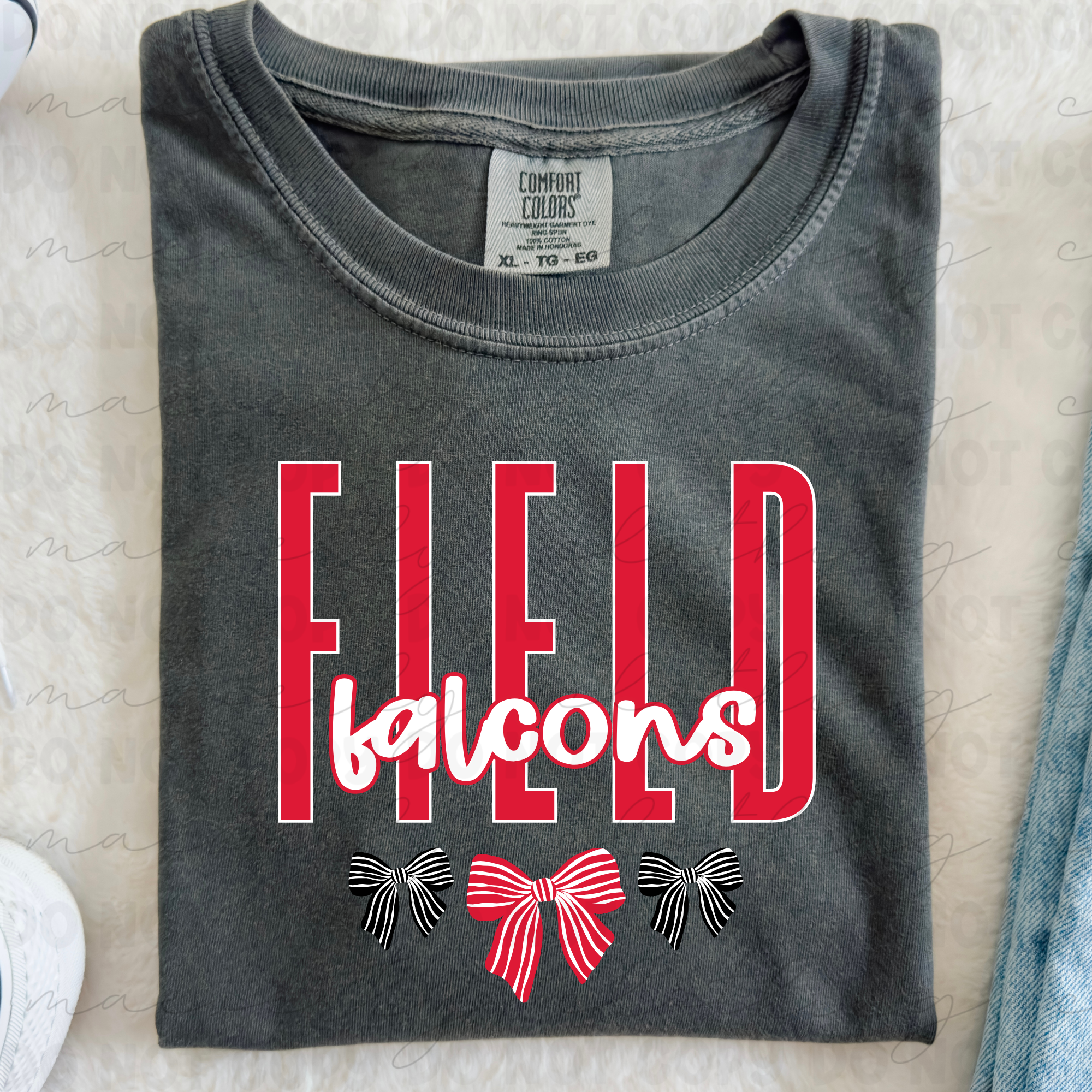 Field Falcons Stacked and Bows Mascot Tee/Crewneck