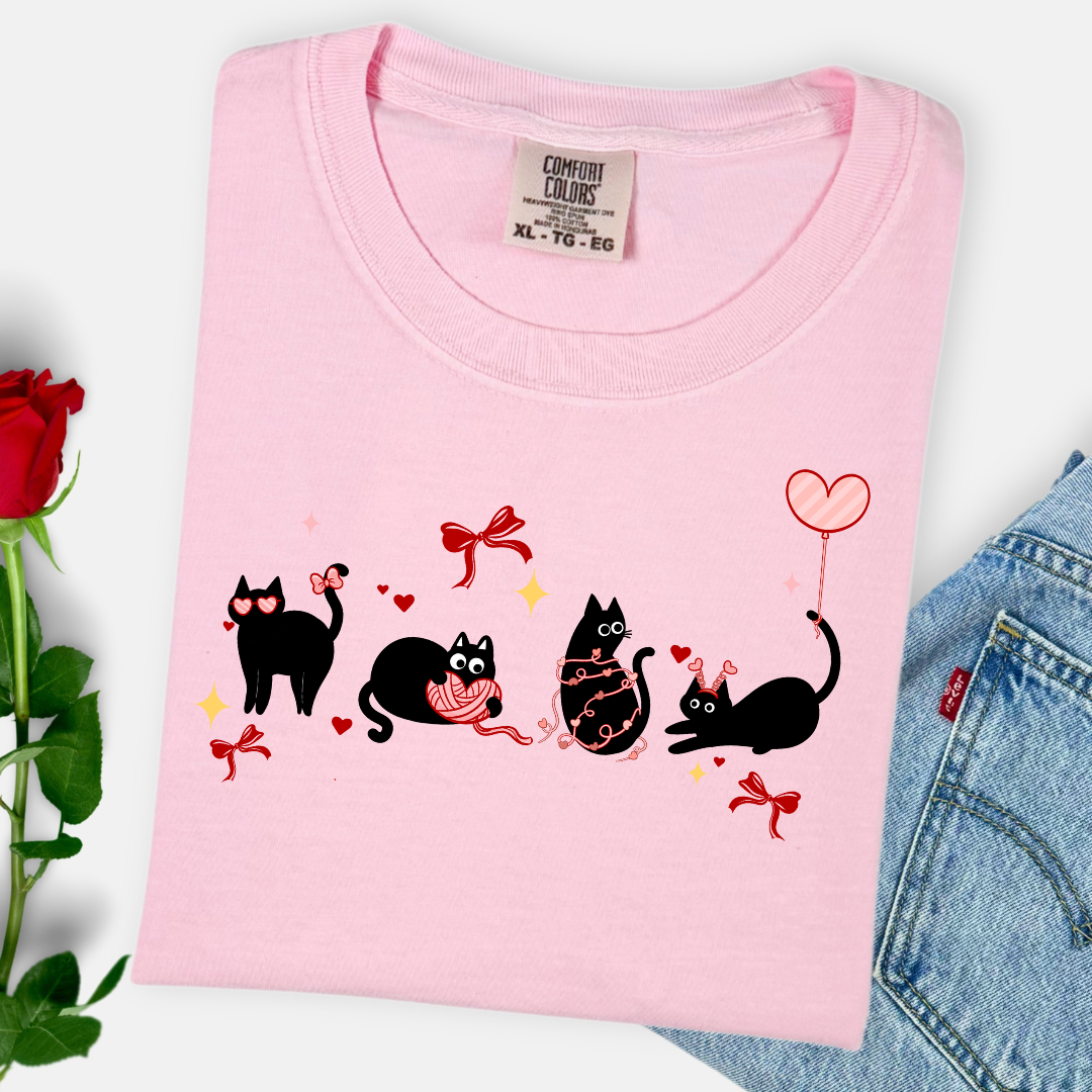 Curious Black Cat Valentine Tee/Crewneck