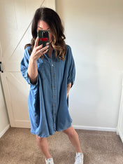 As You Wish Chambray Dress - Denim Blue