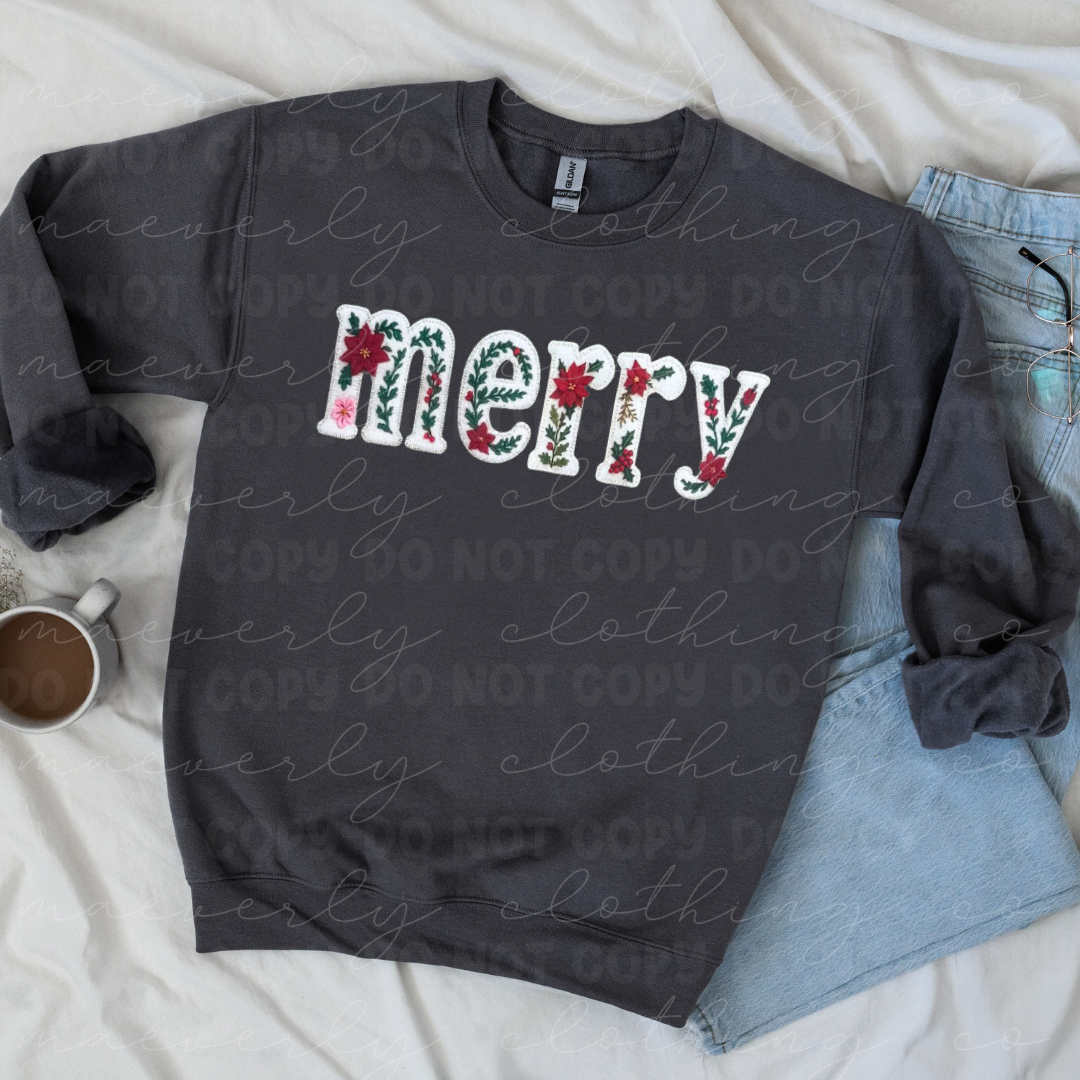 Merry Faux Embroidery Crewneck