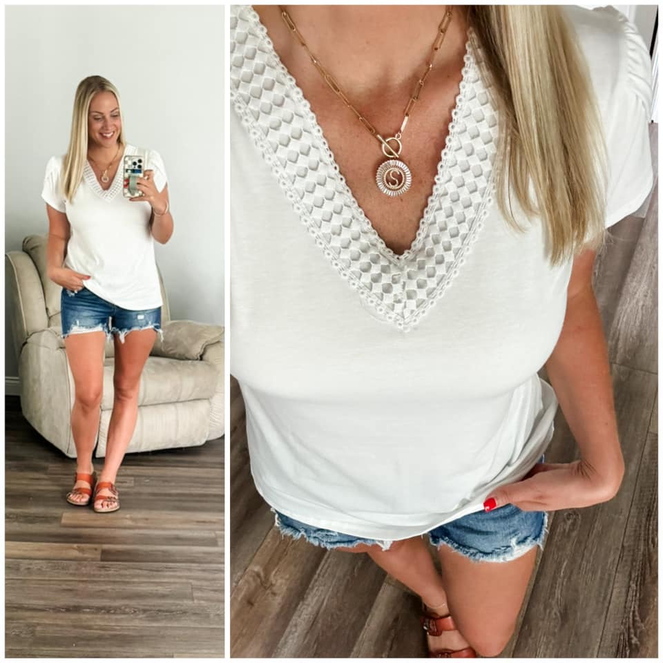 Lace Allure V-Neck Tee - PREORDER