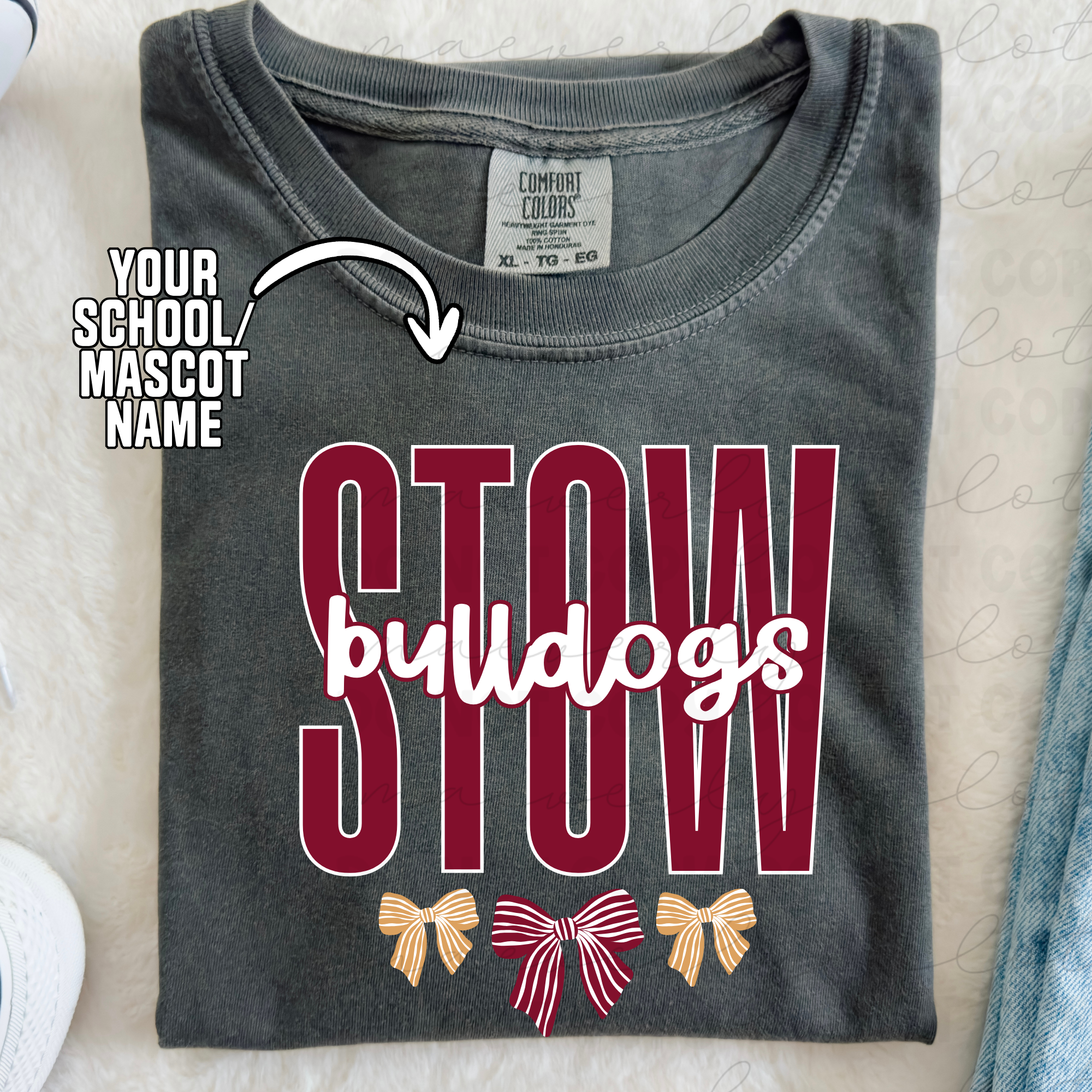 Your School/Mascot Stacked and Bows Tee/Crewneck