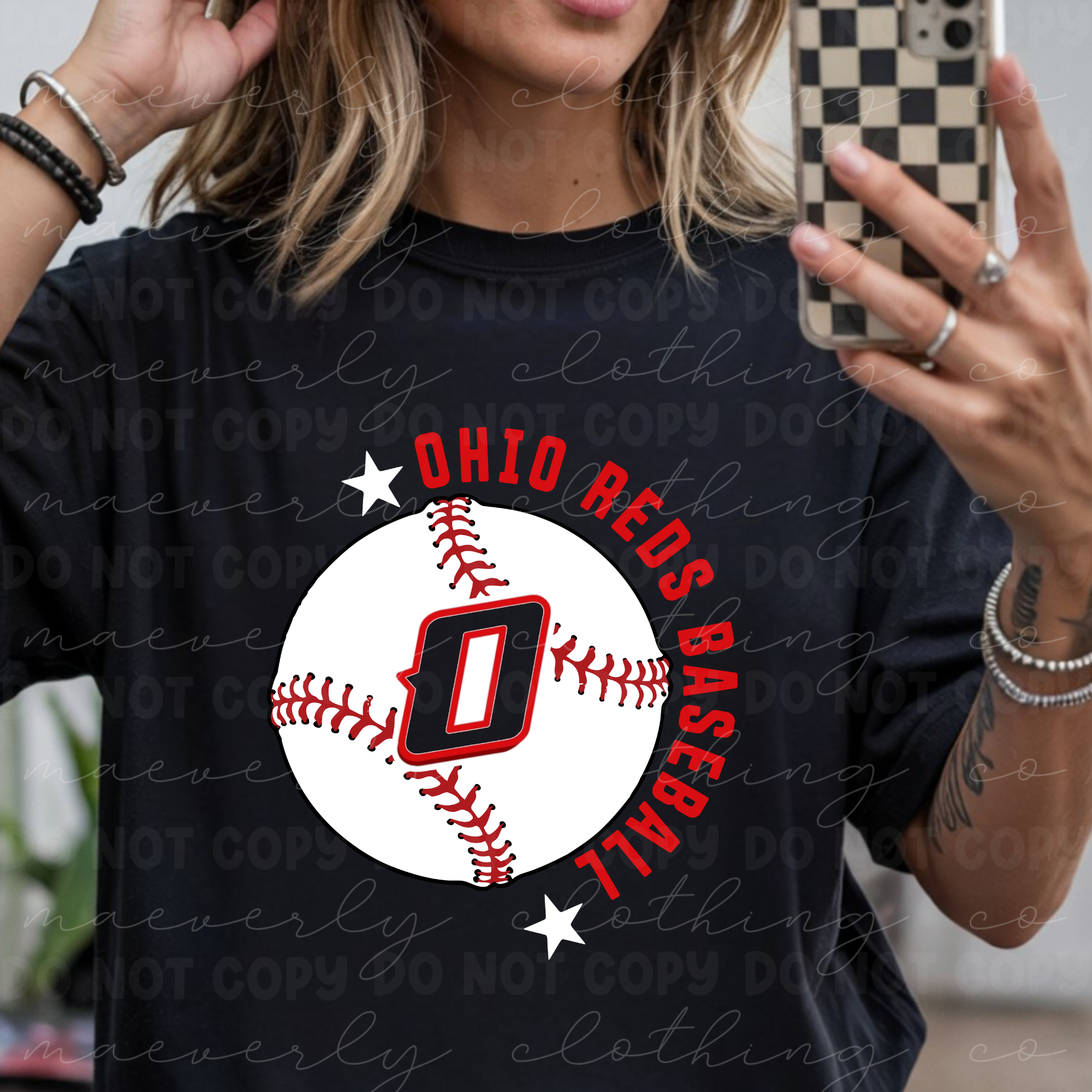 Ohio Reds Baseball Stitched Outline Graphic
