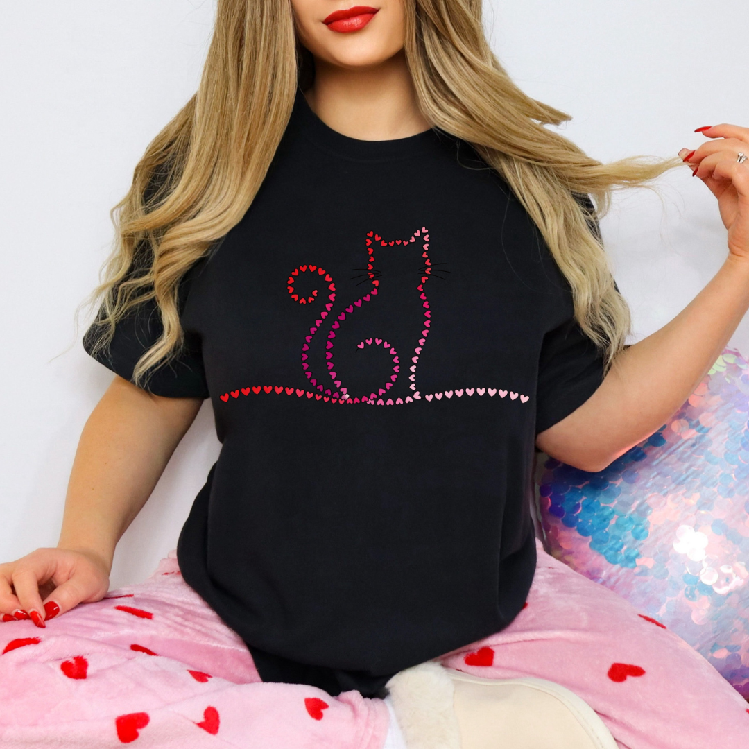 Heart Cat Outline Valentine Tee/Crewneck