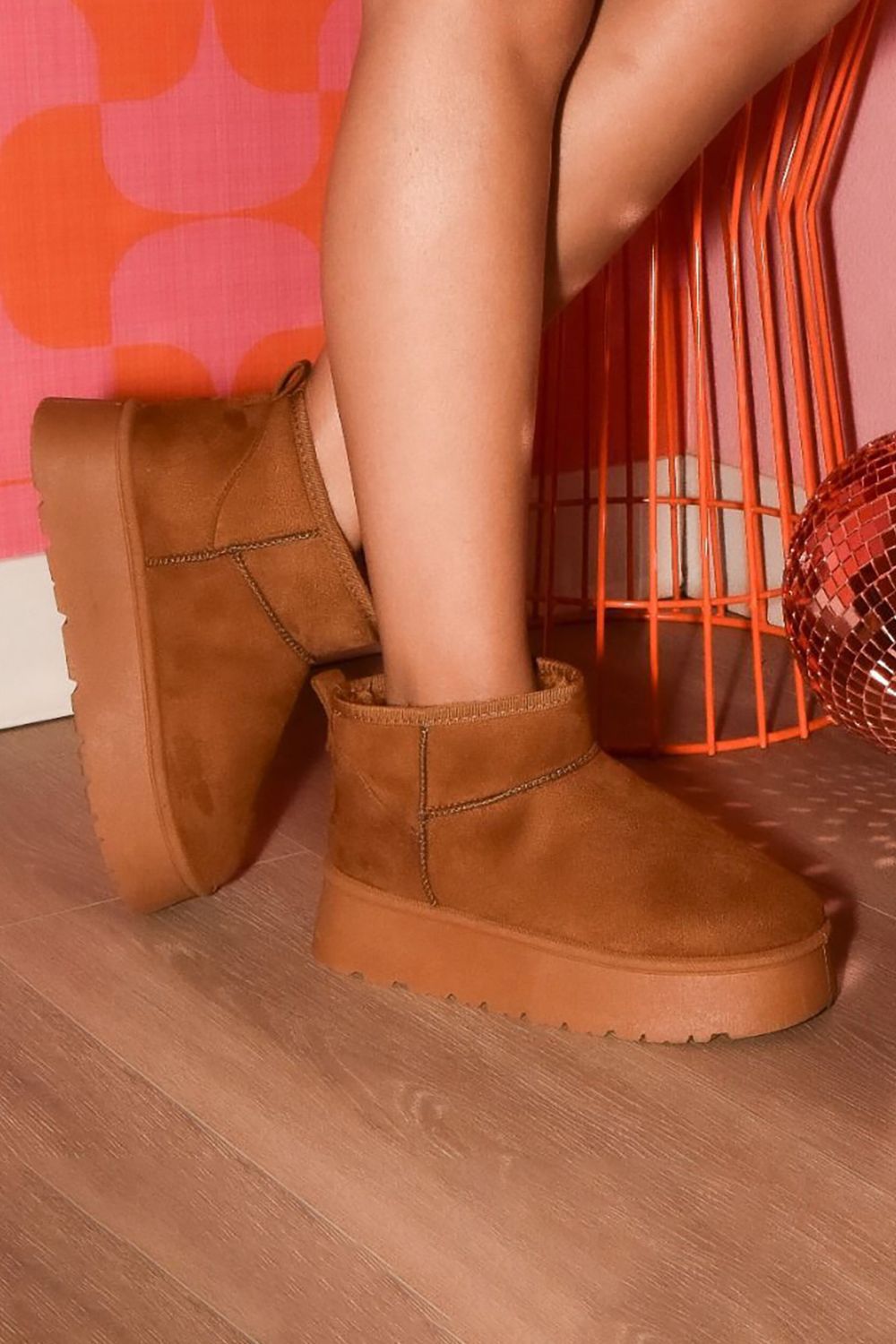 Suede Round Toe Platform Booties - Camel