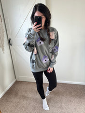 Custom Distressed All Over Crewneck Sweatshirt - Your School, Your Mascot