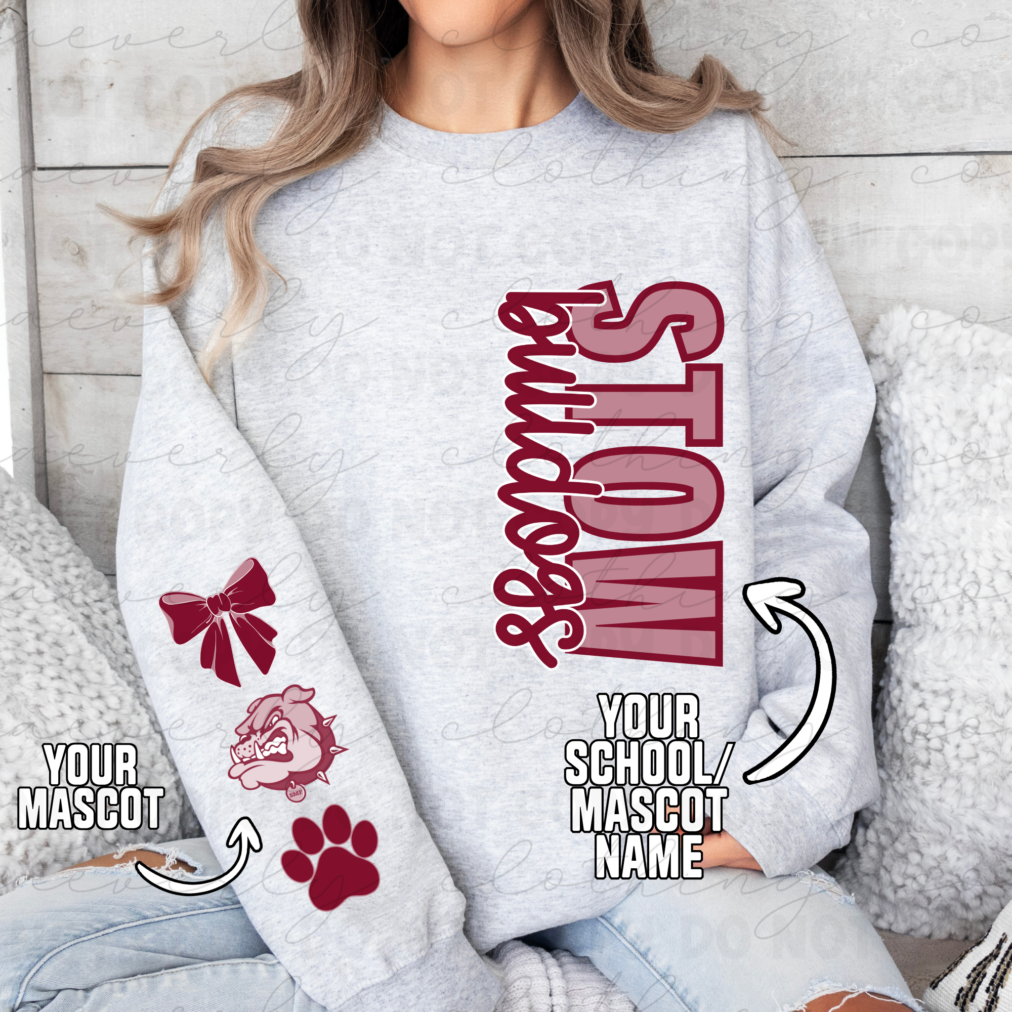 Your School/Mascot Sleeve Mascot Tee/Crewneck