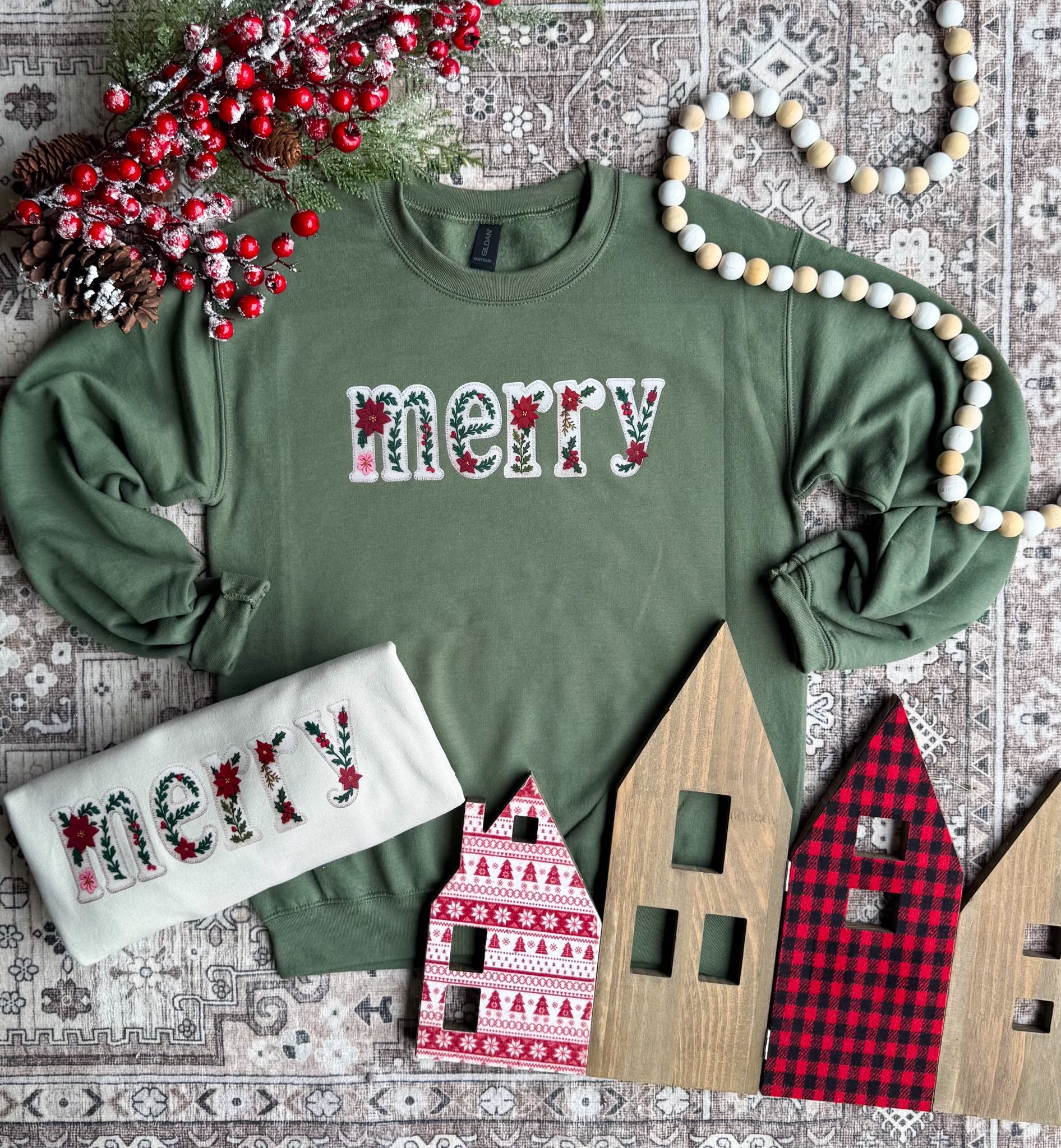 Merry Faux Embroidery Crewneck