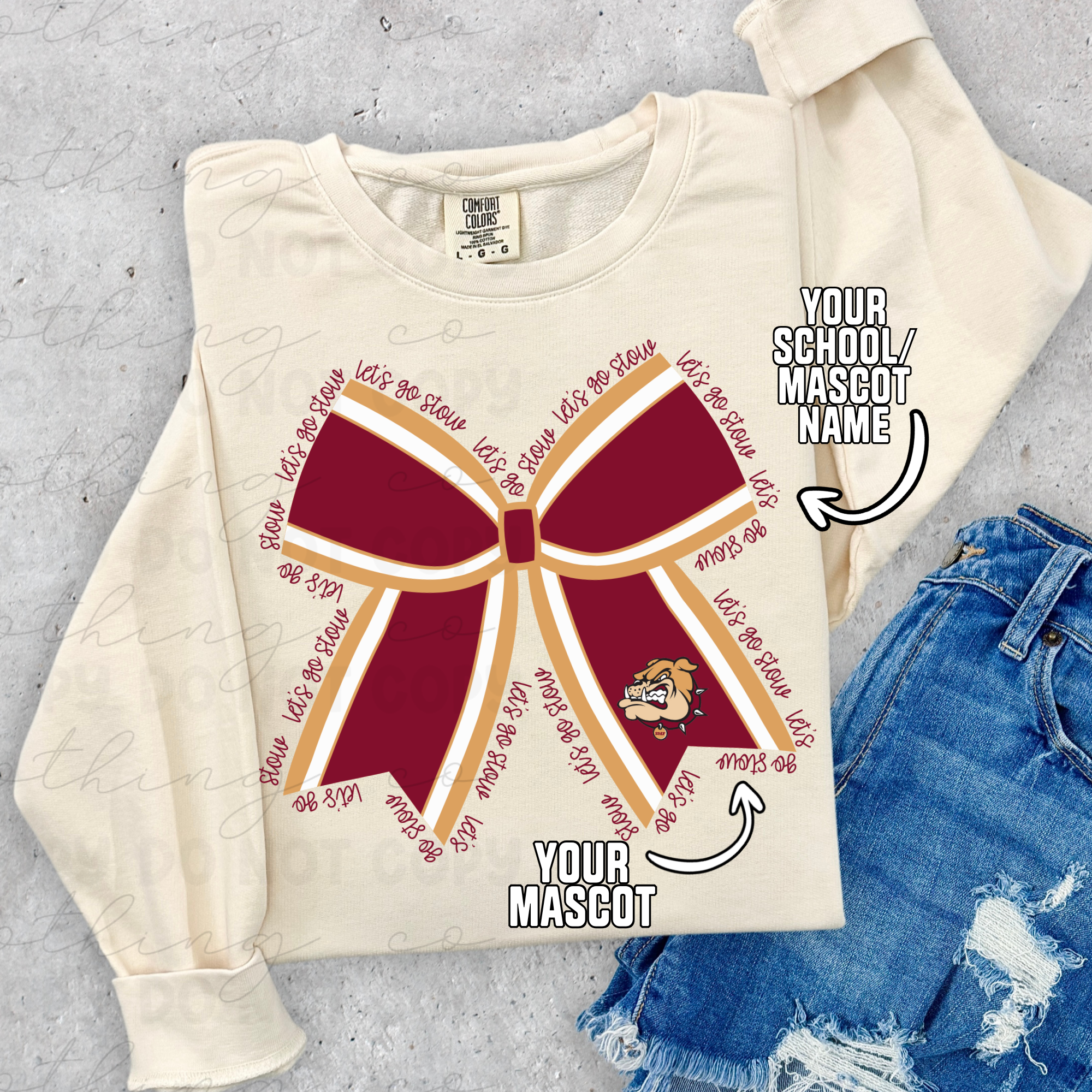 Your School/Mascot Cheer Bow Mascot Tee/Crewneck