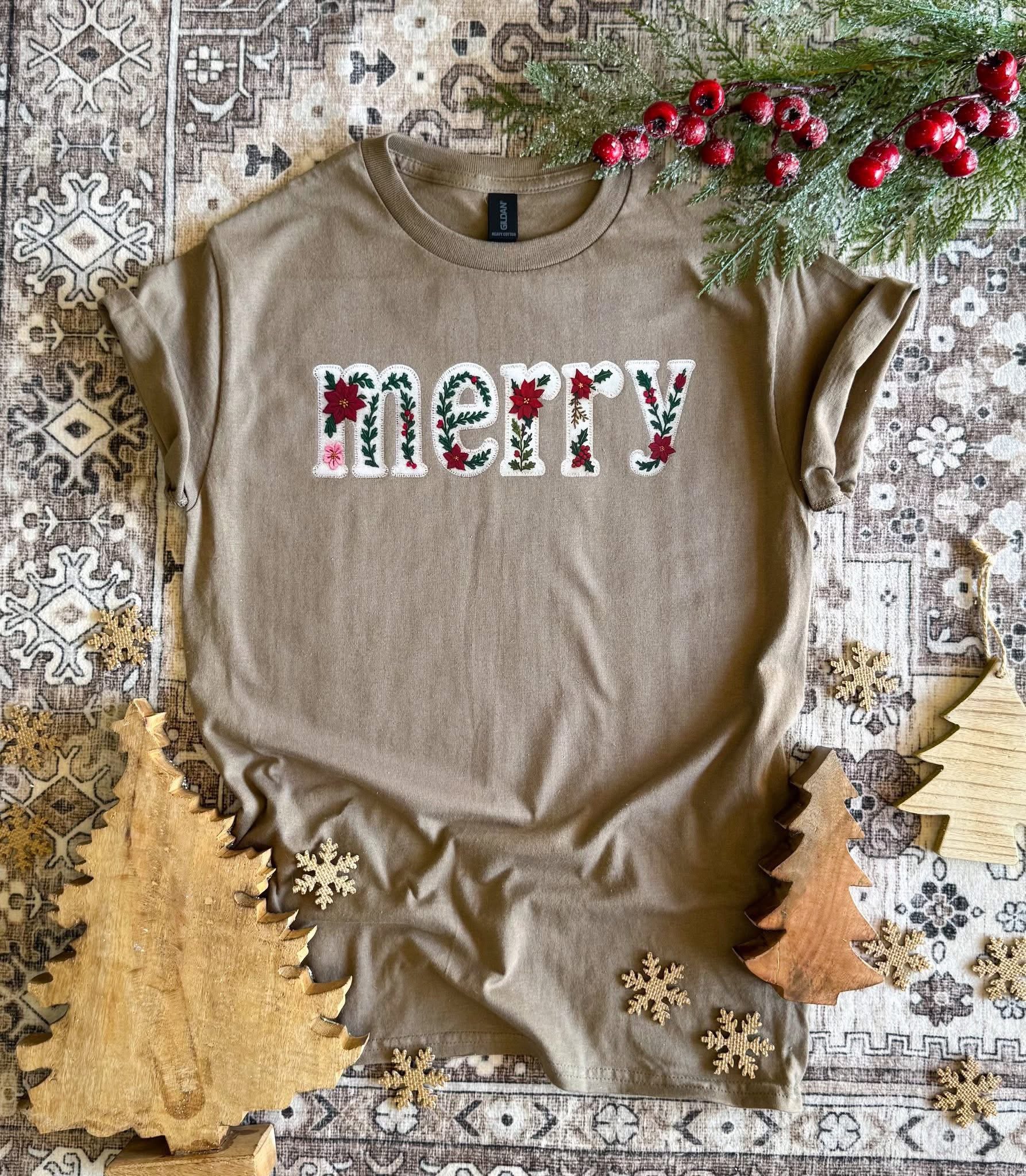 Merry Faux Embroidery Tee