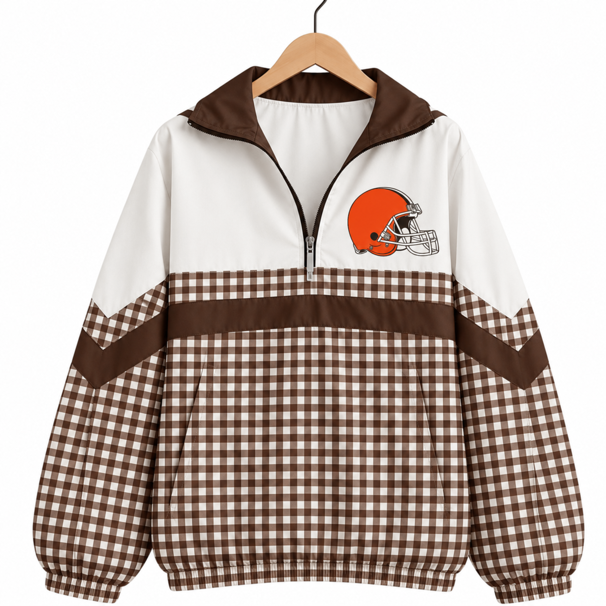 The Varsity Club Quarter Zip - Cleveland Browns -  Gingham [ETA 5-6.5 weeks]